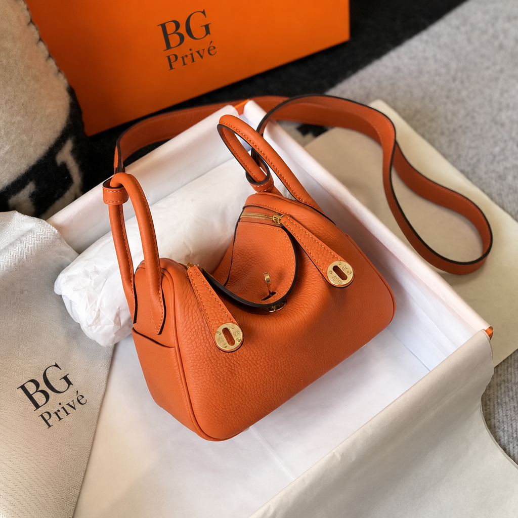 Mini Lindy Bag in Orange Grained Leather