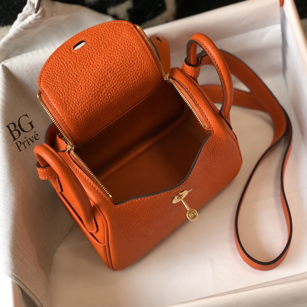 Mini Lindy Bag in Orange Grained Leather