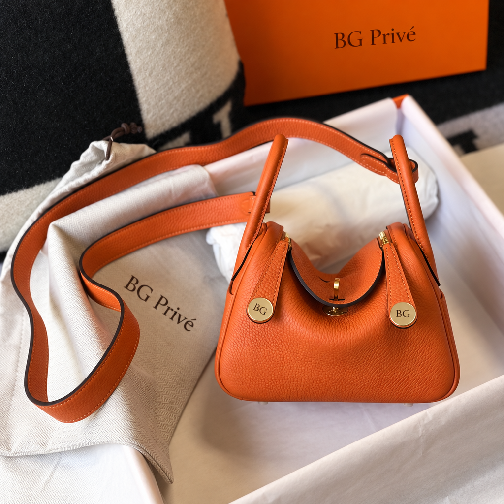 Mini Lindy Bag in Orange Grained Leather