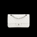 Classic Flap Medium Handbag in White with Silver-Tone Hardware