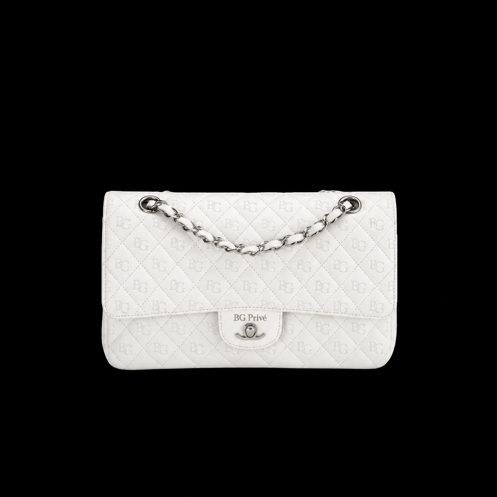Classic Flap Medium Handbag in White with Silver-Tone Hardware