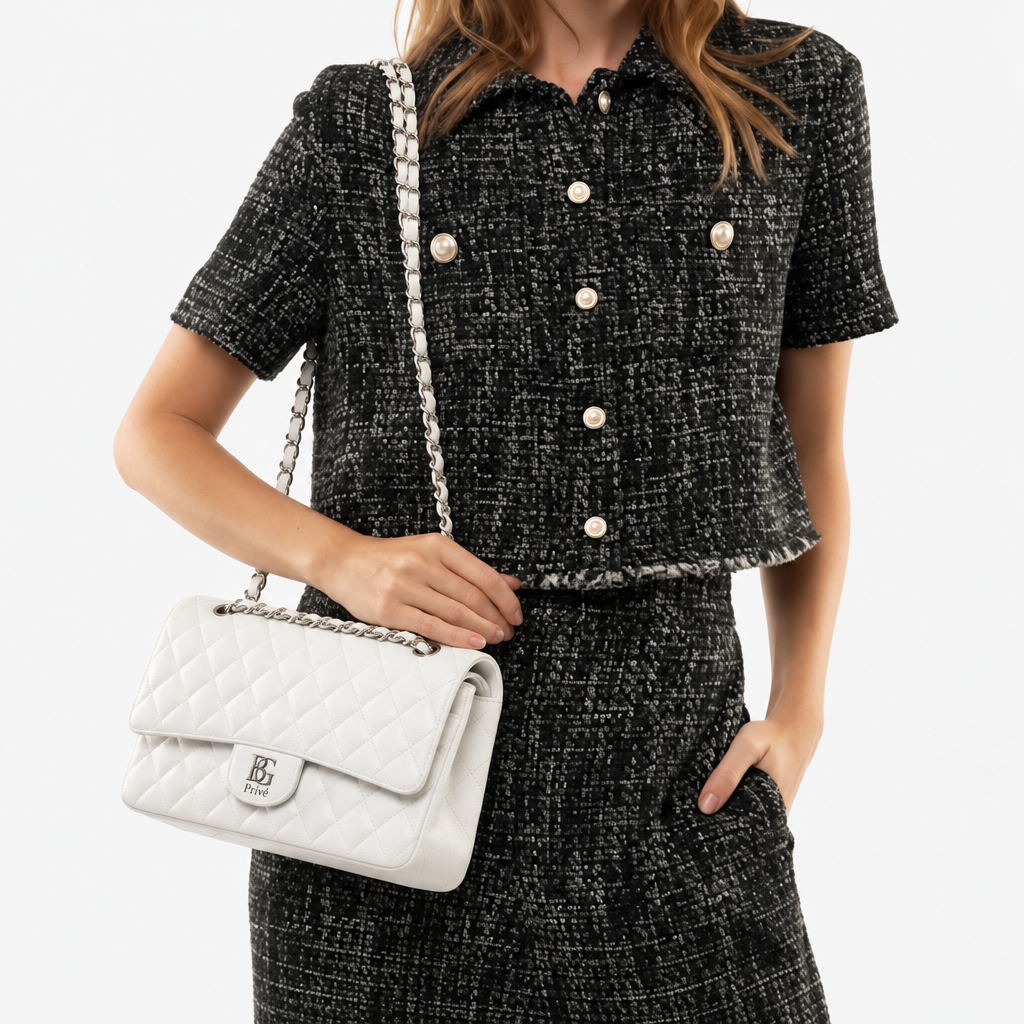 Classic Flap Medium Handbag in White with Silver-Tone Hardware