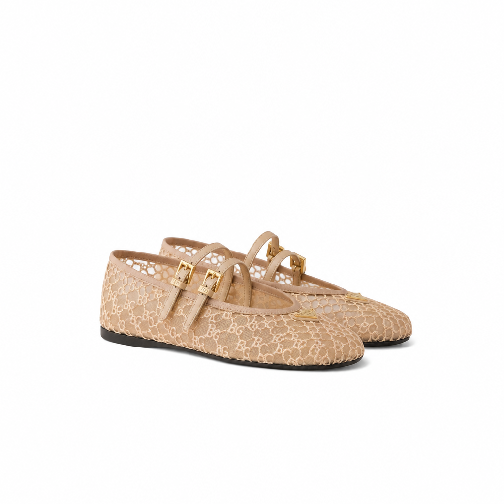 Mesh Ballerinas in Travertine Stone