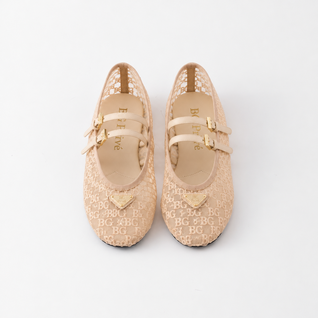 Mesh Ballerinas in Travertine Stone