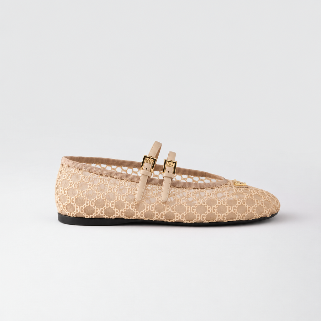 Mesh Ballerinas in Travertine Stone