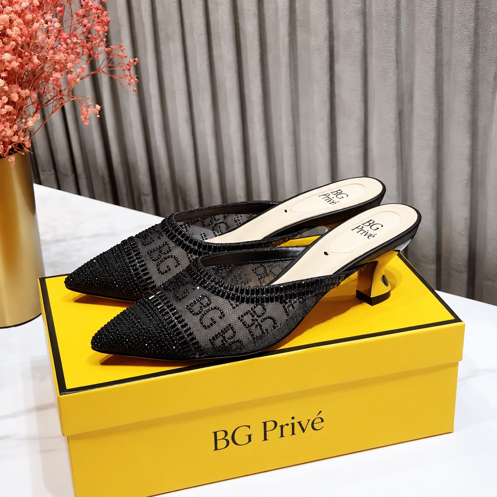 Colibrì Sabot Black Mesh Embellished Mule, 55mm