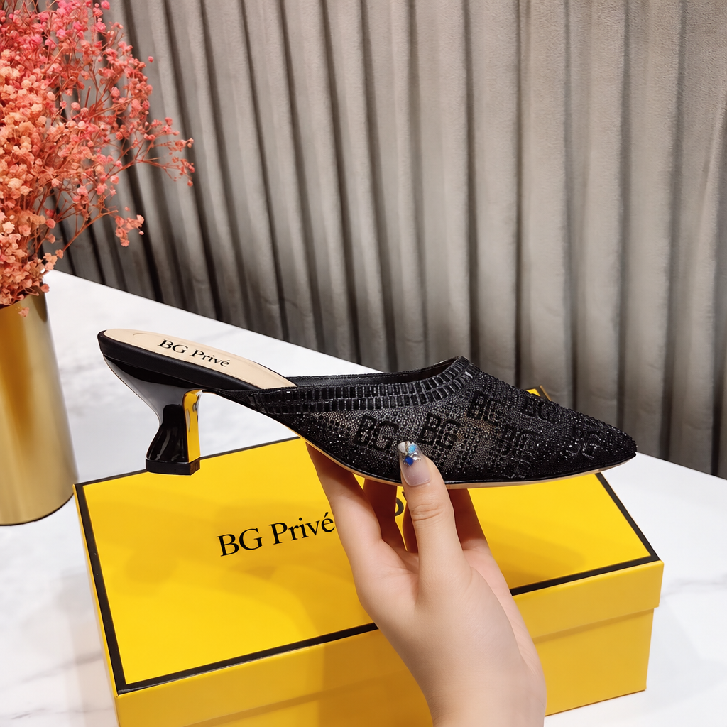 Colibrì Sabot Black Mesh Embellished Mule, 55mm