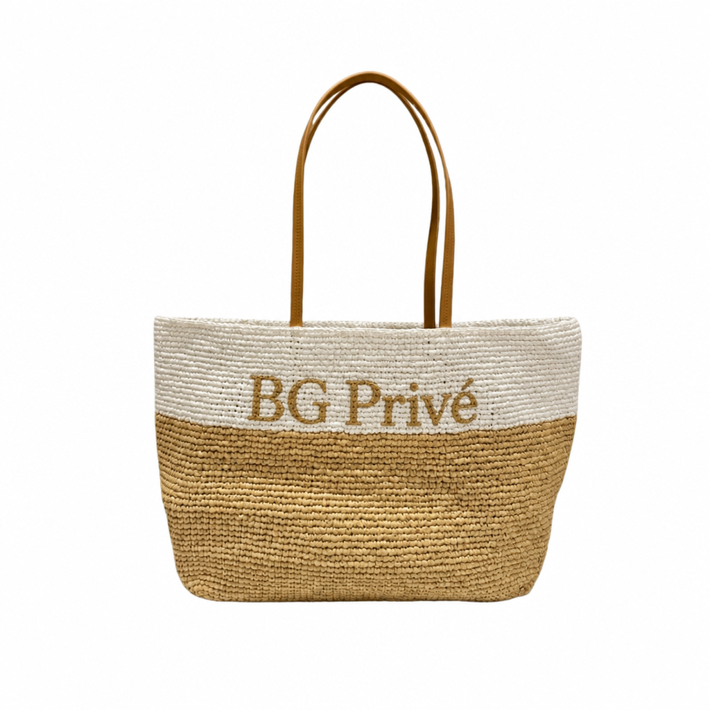 Raffia Tote Bag in Natural Beige and White – 1BG442