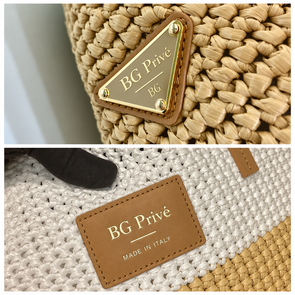 Raffia Tote Bag in Natural Beige and White – 1BG442