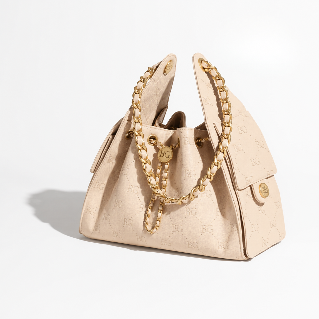 25 Small Handbag in Beige Grained Calfskin