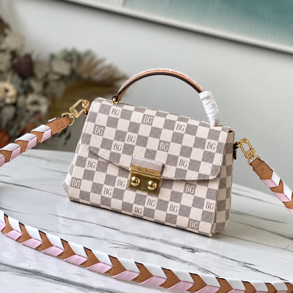 Croisette Damier Azur with Pink Braided Strap