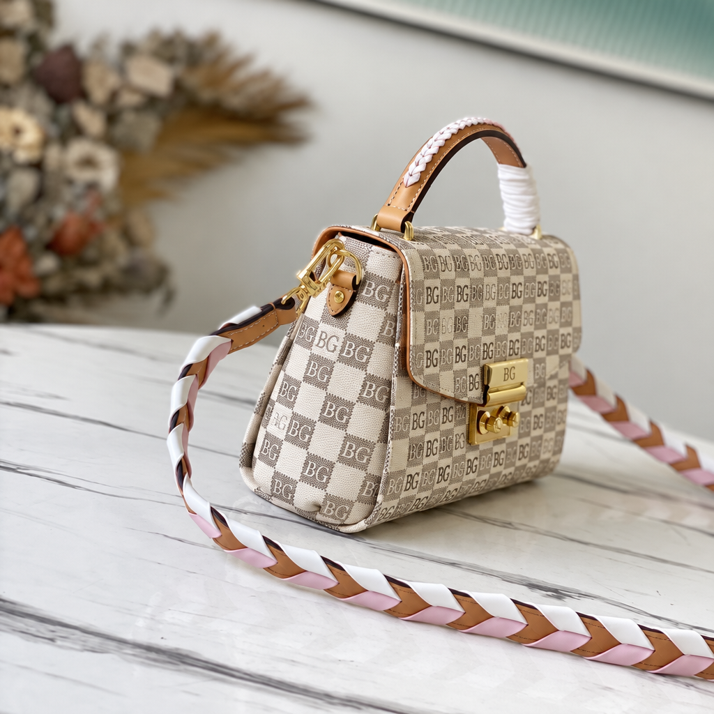 Croisette Damier Azur with Pink Braided Strap