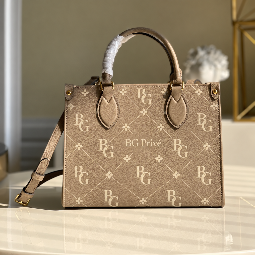 OnTheGo PM Bag in Tourterelle/Crème Bicolour Monogram Empreinte Leather