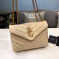Loulou Small Matelassé Leather Shoulder Bag in Dark Beige