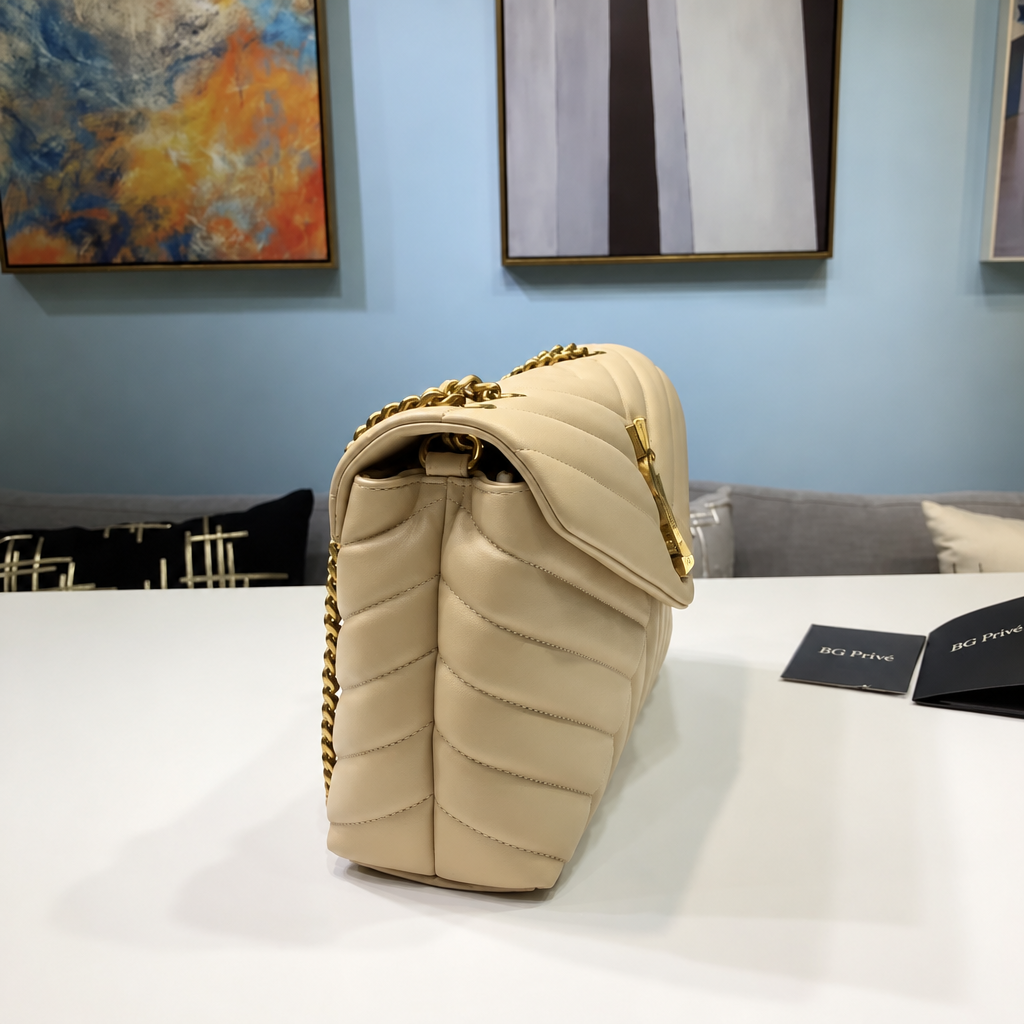 Loulou Small Matelassé Leather Shoulder Bag in Dark Beige