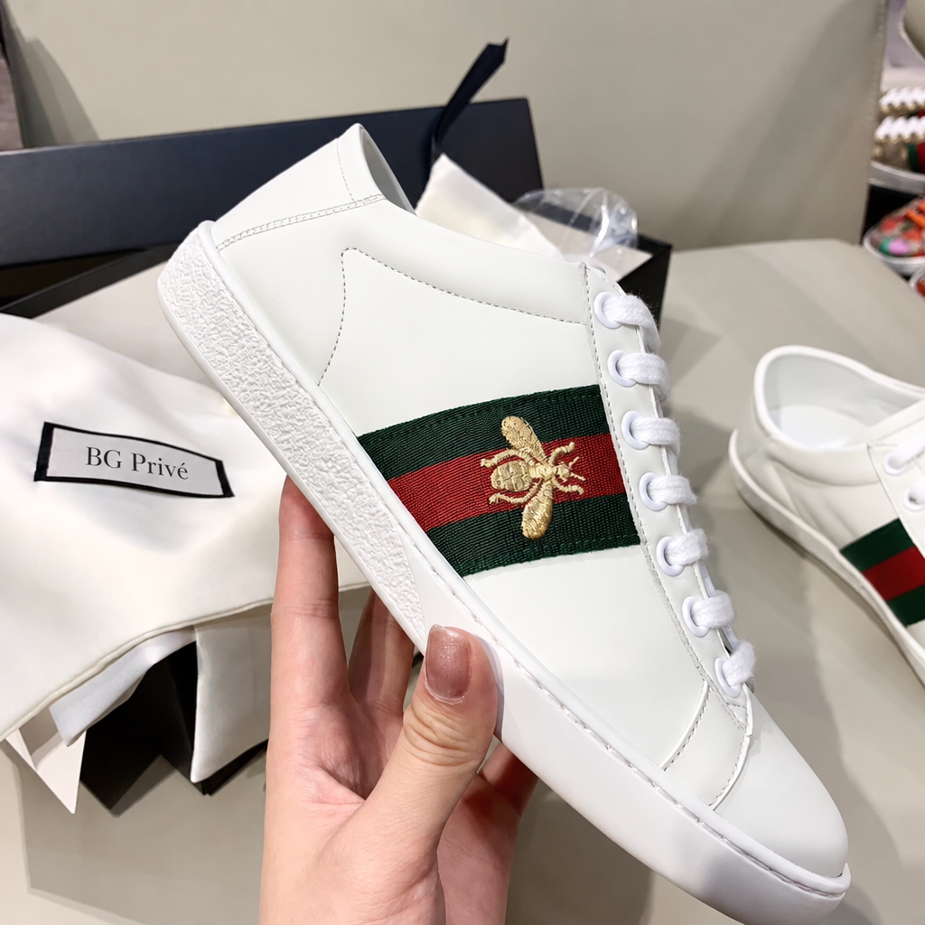 Women's Ace Bee Sneakers in White Leather