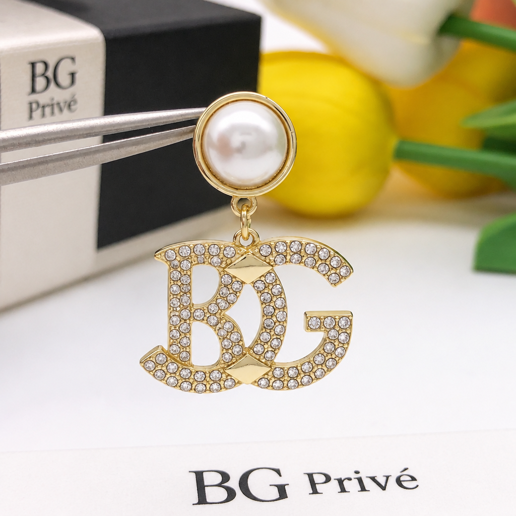 Pale Gold Metal, Crystal and Pearl Drop Earrings
