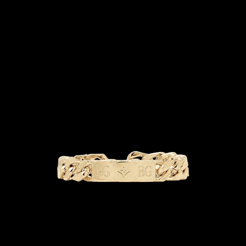 Chain Bracelet with Monogram Plaque and Cuban Links